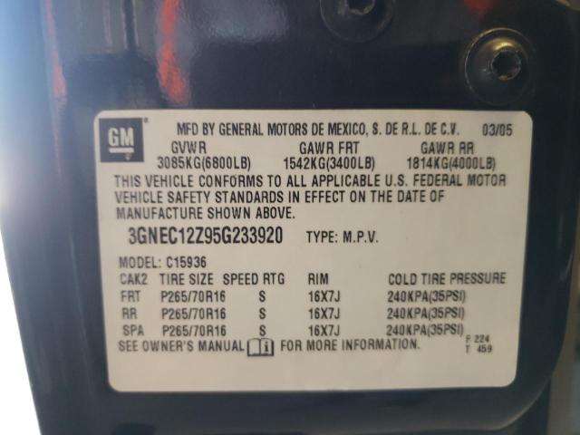 Photo 10 from auction – 2005 CHEVROLET AVALANCHE with VIN 3GNEC12Z95G233920