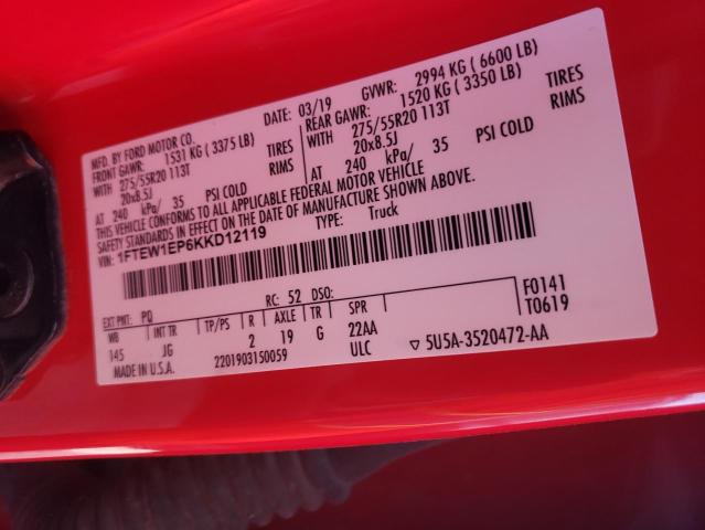 Photo 10 from auction – 2019 FORD F150 SUPER with VIN 1FTEW1EP6KKD12119