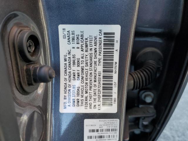 Photo 10 from auction – 2018 HONDA CIVIC EX with VIN 2HGFC2F72JH551451