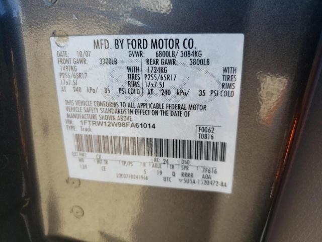 Photo 10 from auction – 2008 FORD F150 SUPER with VIN 1FTRW12W98FA61014