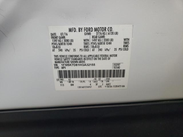 Photo 10 from auction – 2017 FORD EXPLORER X with VIN 1FM5K7D81HGA32155