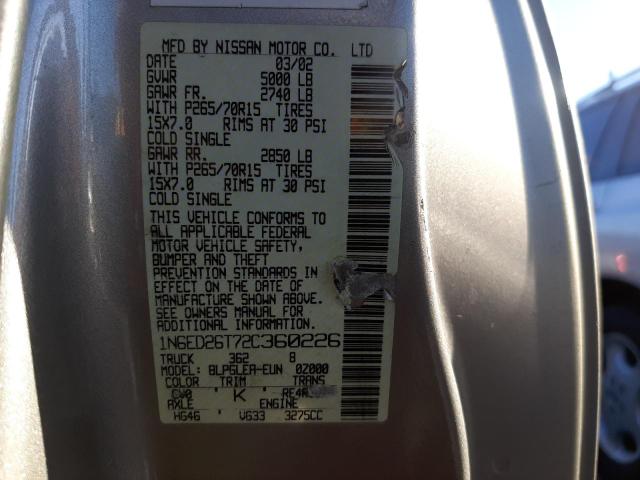 Photo 10 from auction – 2002 NISSAN FRONTIER K with VIN 1N6ED26T72C360226