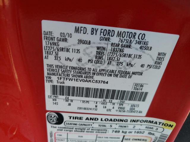 Photo 10 from auction – 2010 FORD F150 SUPER with VIN 1FTFW1EV0AKC53764
