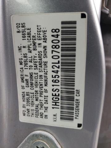 Photo 10 from auction – 2002 HONDA CIVIC LX with VIN 1HGES16542L078048