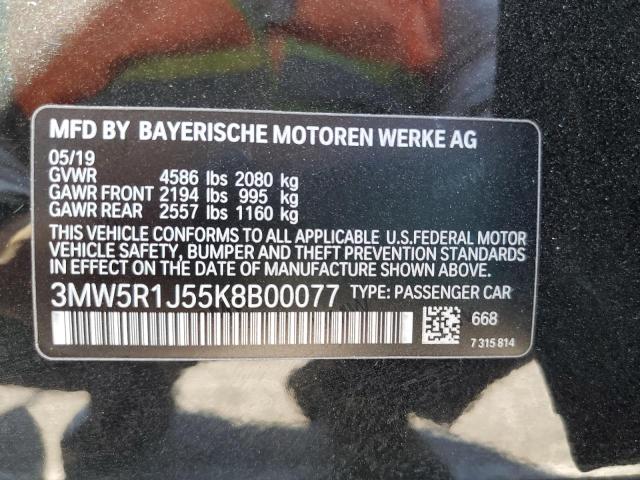 Photo 10 from auction – 2019 BMW 330I with VIN 3MW5R1J55K8B00077