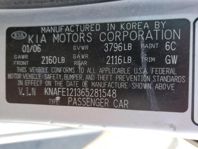 Photo 10 from auction – 2006 KIA SPECTRA with VIN KNAFE121365281548