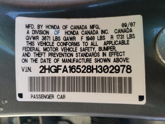 Photo 10 from auction – 2008 HONDA CIVIC LX with VIN 2HGFA16528H302978