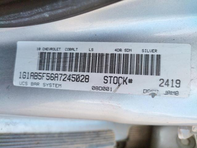 Photo 10 from auction – 2010 CHEVROLET COBALT LS with VIN 1G1AB5F56A7245028