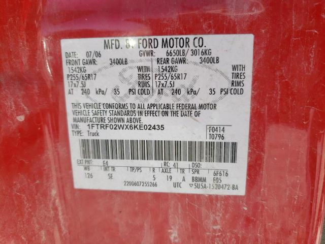 Photo 10 from auction – 2006 FORD F150 with VIN 1FTRF02WX6KE02435