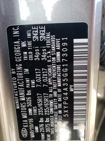 Photo 10 from auction – 2016 KIA SORENTO LX with VIN 5XYPG4A35GG173091