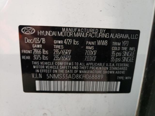 Photo 10 from auction – 2019 HYUNDAI SANTA FE S with VIN 5NMS33AD8KH068889