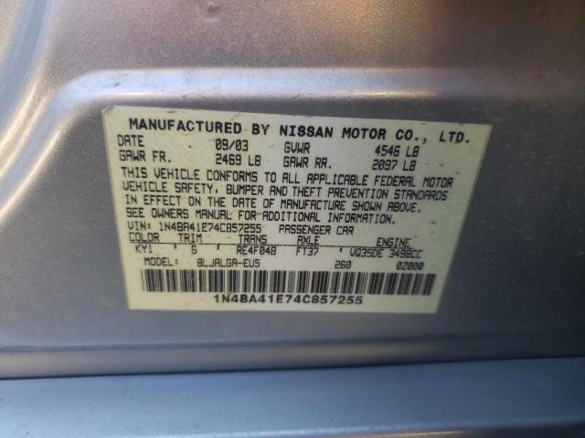 Photo 10 from auction – 2004 NISSAN MAXIMA SE with VIN 1N4BA41E74C857255