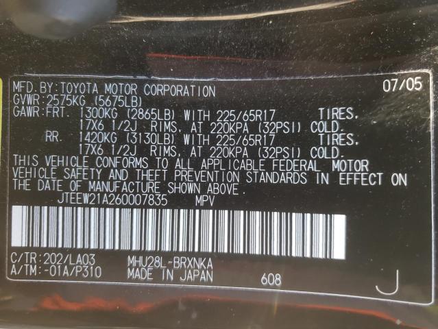 Photo 10 from auction – 2006 TOYOTA HIGHLANDER with VIN JTEEW21A260007835