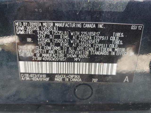 Photo 10 from auction – 2012 TOYOTA RAV4 with VIN 2T3BF4DV6CW201857