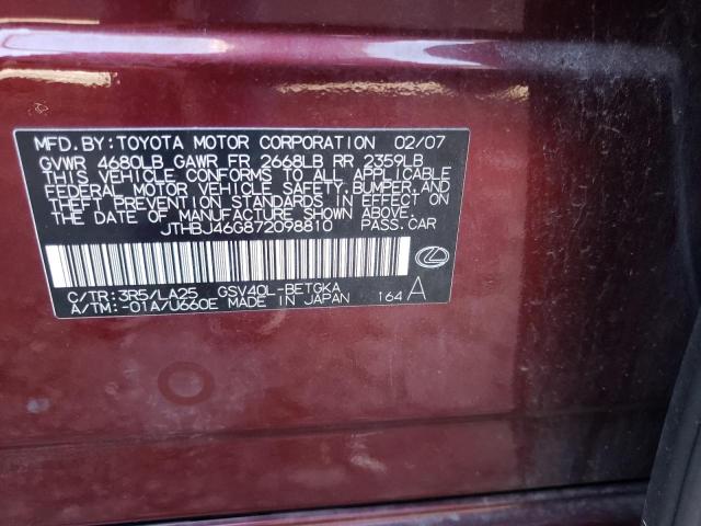 Photo 10 from auction – 2007 LEXUS ES 350 with VIN JTHBJ46G872098810