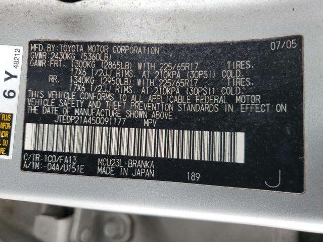 Photo 10 from auction – 2005 TOYOTA HIGHLANDER with VIN JTEDP21A450091177