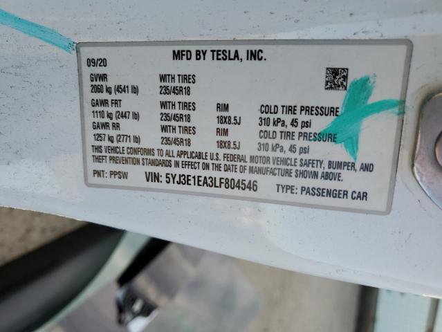 Photo 10 from auction – 2020 TESLA MODEL 3 with VIN 5YJ3E1EA3LF804546