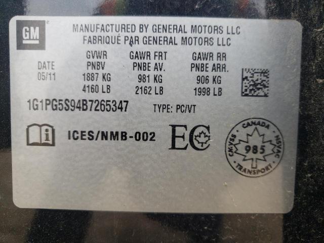 Photo 10 from auction – 2011 CHEVROLET CRUZE LT with VIN 1G1PG5S94B7265347