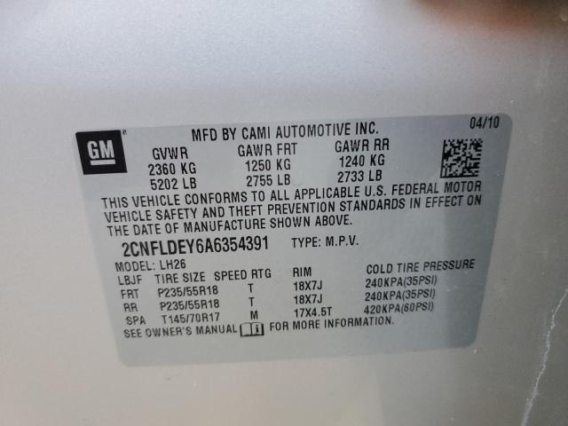 Photo 10 from auction – 2010 CHEVROLET EQUINOX LT with VIN 2CNFLDEY6A6354391