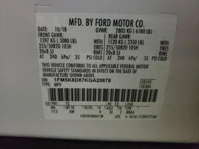 Photo 10 from auction – 2019 FORD EXPLORER X with VIN 1FM5K8D87KGA20878