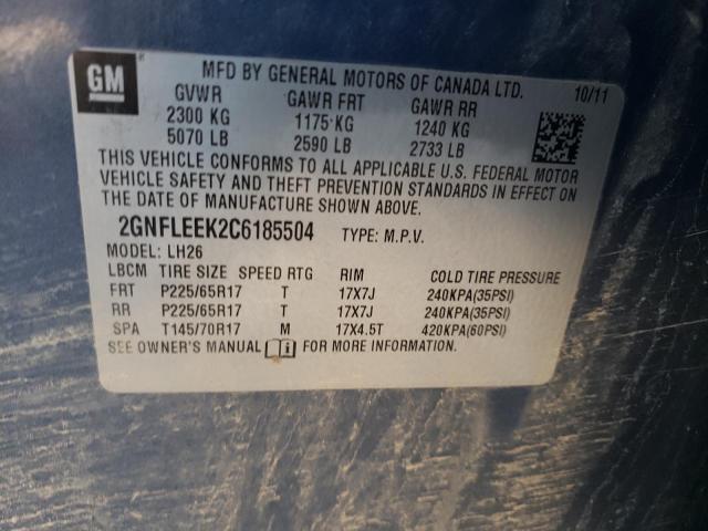 Photo 10 from auction – 2012 CHEVROLET EQUINOX LT with VIN 2GNFLEEK2C6185504