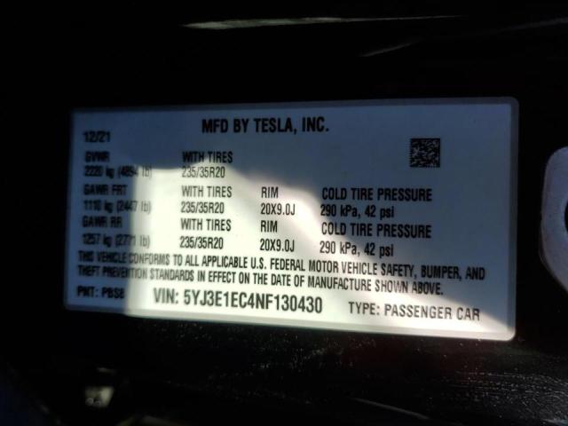 Photo 10 from auction – 2022 TESLA MODEL 3 with VIN 5YJ3E1EC4NF130430