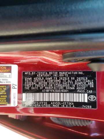 Photo 10 from auction – 2016 TOYOTA CAMRY LE with VIN 4T1BF1FK2GU516381