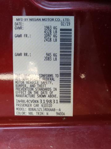 Photo 10 from auction – 2019 NISSAN ALTIMA SR with VIN 1N4BL4CV0KN319831