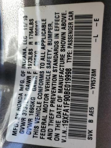 Photo 10 from auction – 2011 HONDA CIVIC EXL with VIN 19XFA1F90BE019998