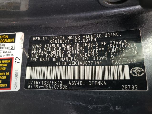 Photo 10 from auction – 2010 TOYOTA CAMRY BASE with VIN 4T1BF3EK1AU037194