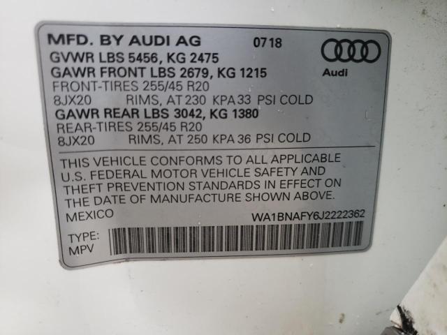 Photo 10 from auction – 2018 AUDI Q5 PREMIUM with VIN WA1BNAFY6J2222362