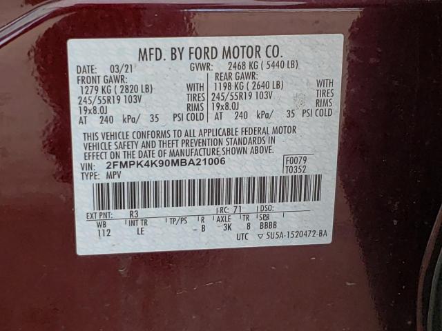 Photo 10 from auction – 2021 FORD EDGE TITAN with VIN 2FMPK4K90MBA21006