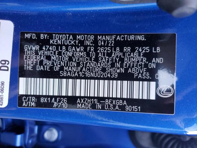 Photo 10 from auction – 2022 LEXUS ES 300H BA with VIN 58AGA1C16NU020439