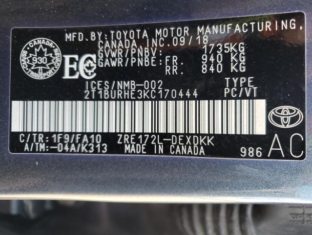 Photo 10 from auction – 2019 TOYOTA COROLLA L with VIN 2T1BURHE3KC170444