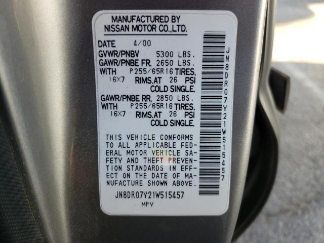 Photo 10 from auction – 2001 NISSAN PATHFINDER with VIN JN8DR07Y21W515457