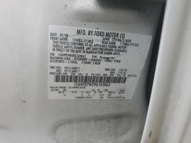 Photo 10 from auction – 2009 FORD TAURUS SEL with VIN 1FAHP27W29G103063