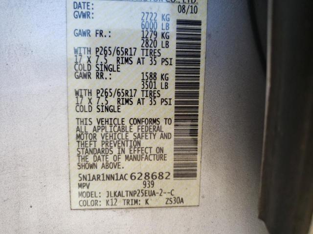 Photo 10 from auction – 2010 NISSAN PATHFINDER with VIN 5N1AR1NN1AC628682