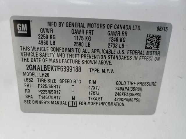 Photo 10 from auction – 2015 CHEVROLET EQUINOX LT with VIN 2GNALBEK7F6399188