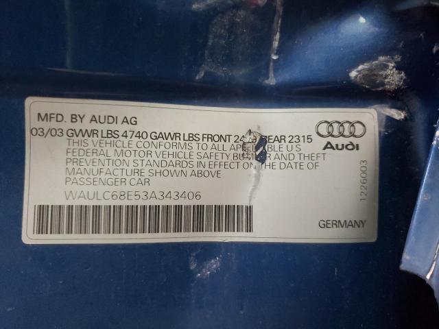 Photo 10 from auction – 2003 AUDI A4 1.8T QU with VIN WAULC68E53A343406