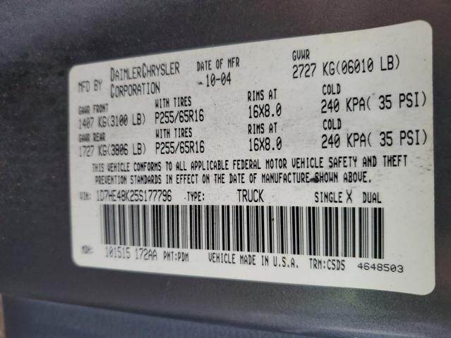 Photo 10 from auction – 2005 DODGE DAKOTA QUA with VIN 1D7HE48K25S177796
