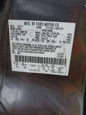 Photo 10 from auction – 2012 FORD ESCAPE XLT with VIN 1FMCU9DG5CKA74578