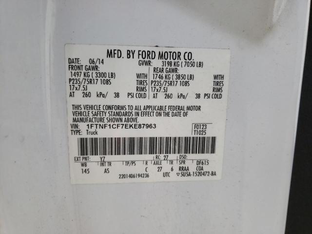 Photo 10 from auction – 2014 FORD F150 with VIN 1FTNF1CF7EKE87963