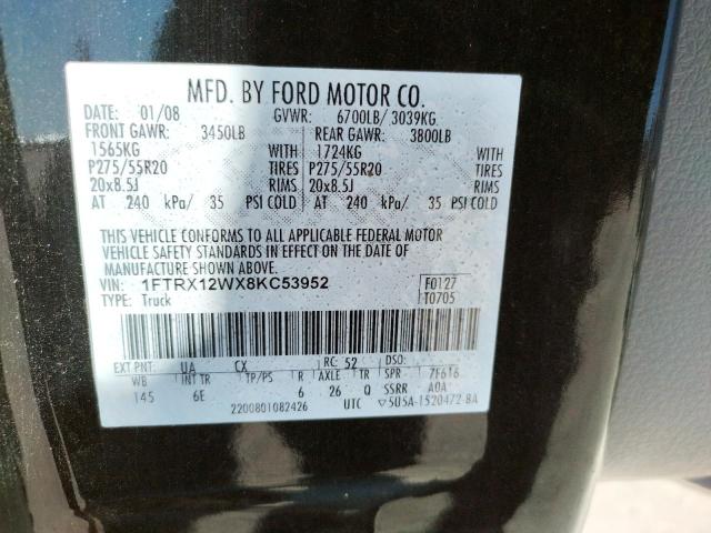 Photo 10 from auction – 2008 FORD F150 with VIN 1FTRX12WX8KC53952
