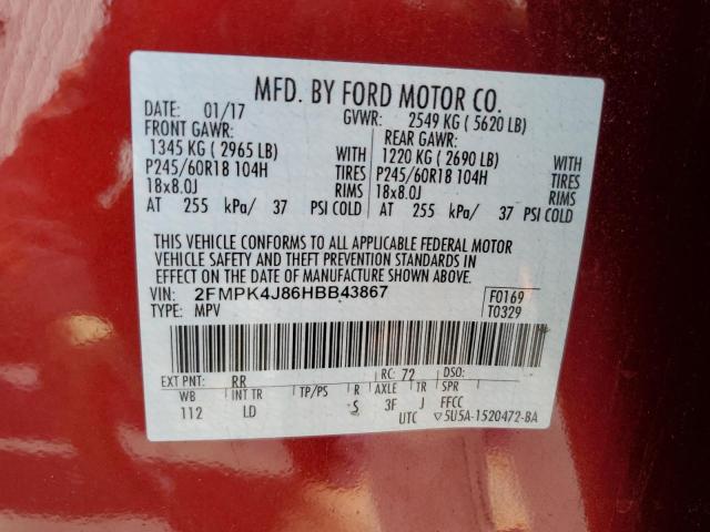 Photo 10 from auction – 2017 FORD EDGE SEL with VIN 2FMPK4J86HBB43867