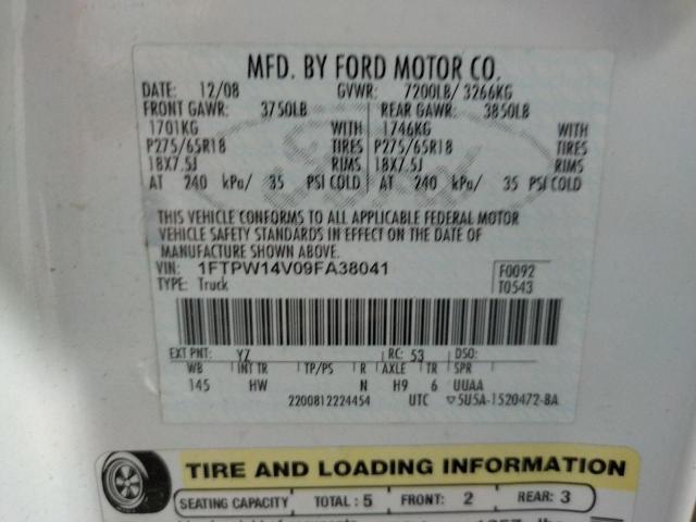 Photo 10 from auction – 2009 FORD F-150 with VIN 1FTPW14V09FA38041