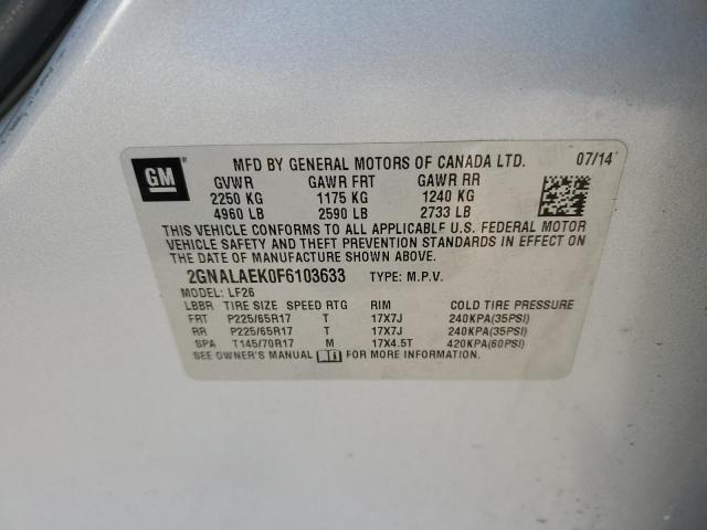 Photo 10 from auction – 2015 CHEVROLET EQUINOX LS with VIN 2GNALAEK0F6103633