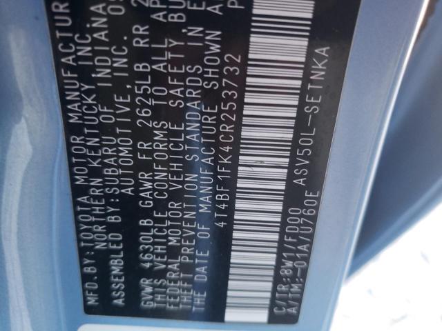Photo 10 from auction – 2012 TOYOTA CAMRY BASE with VIN 4T4BF1FK4CR253732