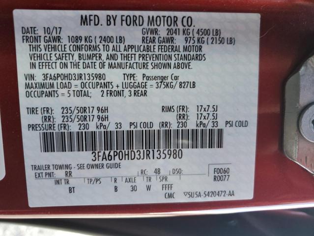 Photo 10 from auction – 2018 FORD FUSION SE with VIN 3FA6P0HD3JR135980