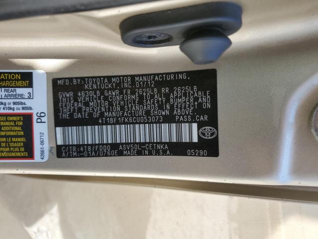Foto 10 de la subasta – 2012 TOYOTA CAMRY BASE con VIN 4T1BF1FK6CU053073