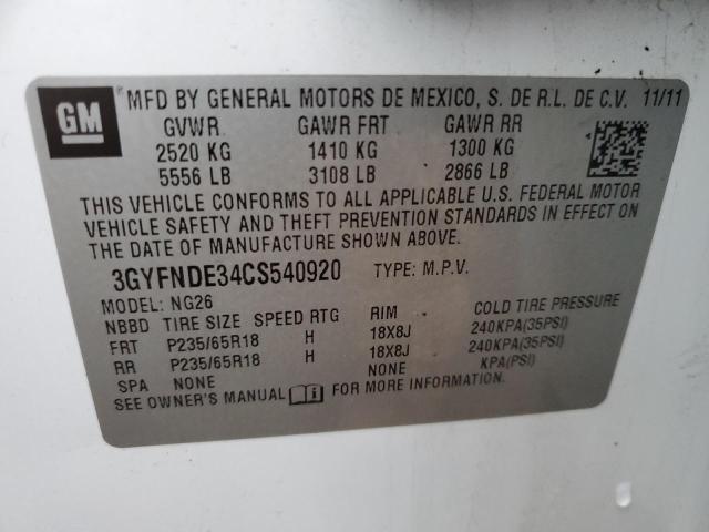Photo 10 from auction – 2012 CADILLAC SRX LUXURY with VIN 3GYFNDE34CS540920